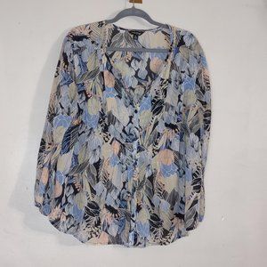 EUC - Lucky Brand Women's Floral Button Up Crew Neck Tunic Blouse - Size XL
